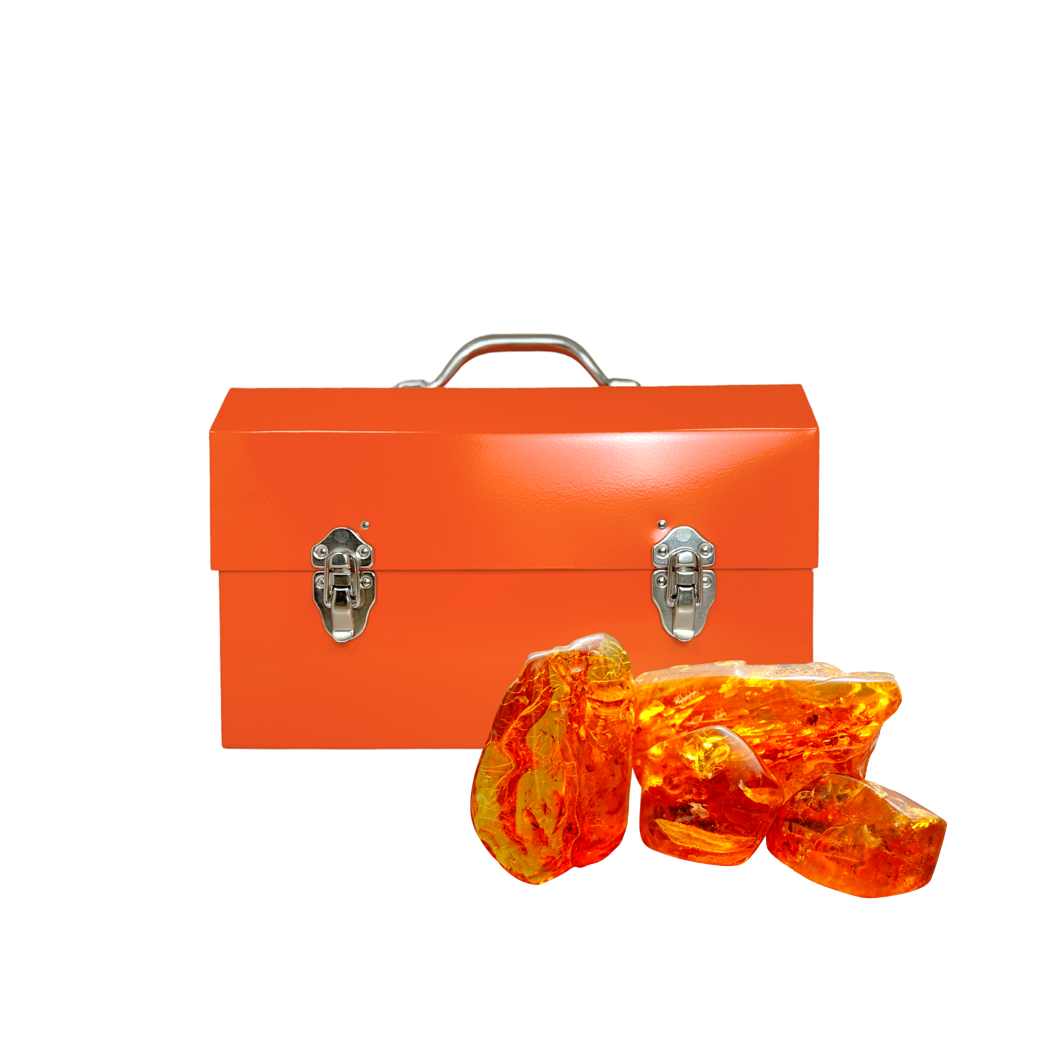 L. May aluminum lunchbox powder coated in orange for the gemstone amber collection