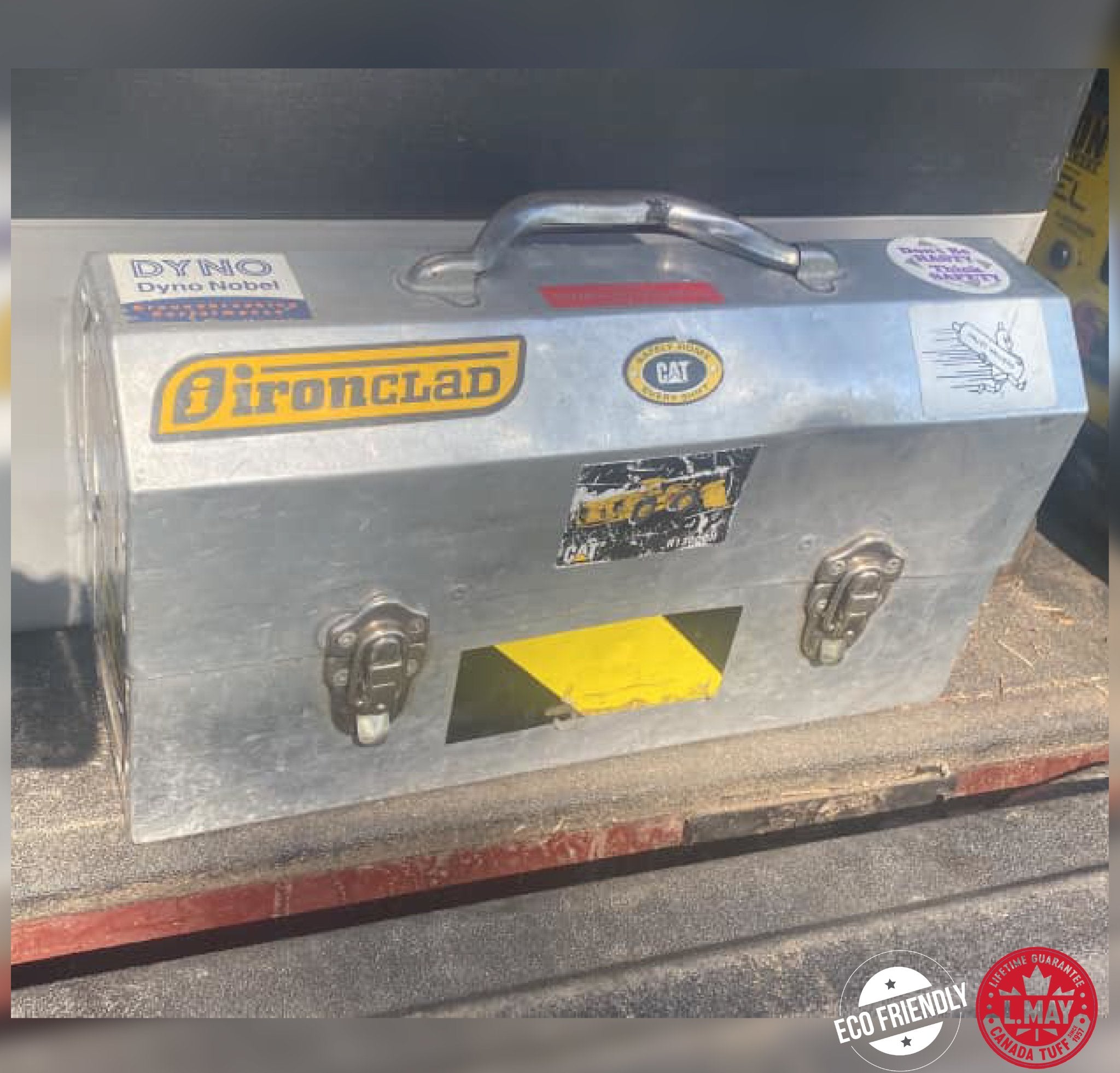 vintage l. may miners lunchbox with stickers
