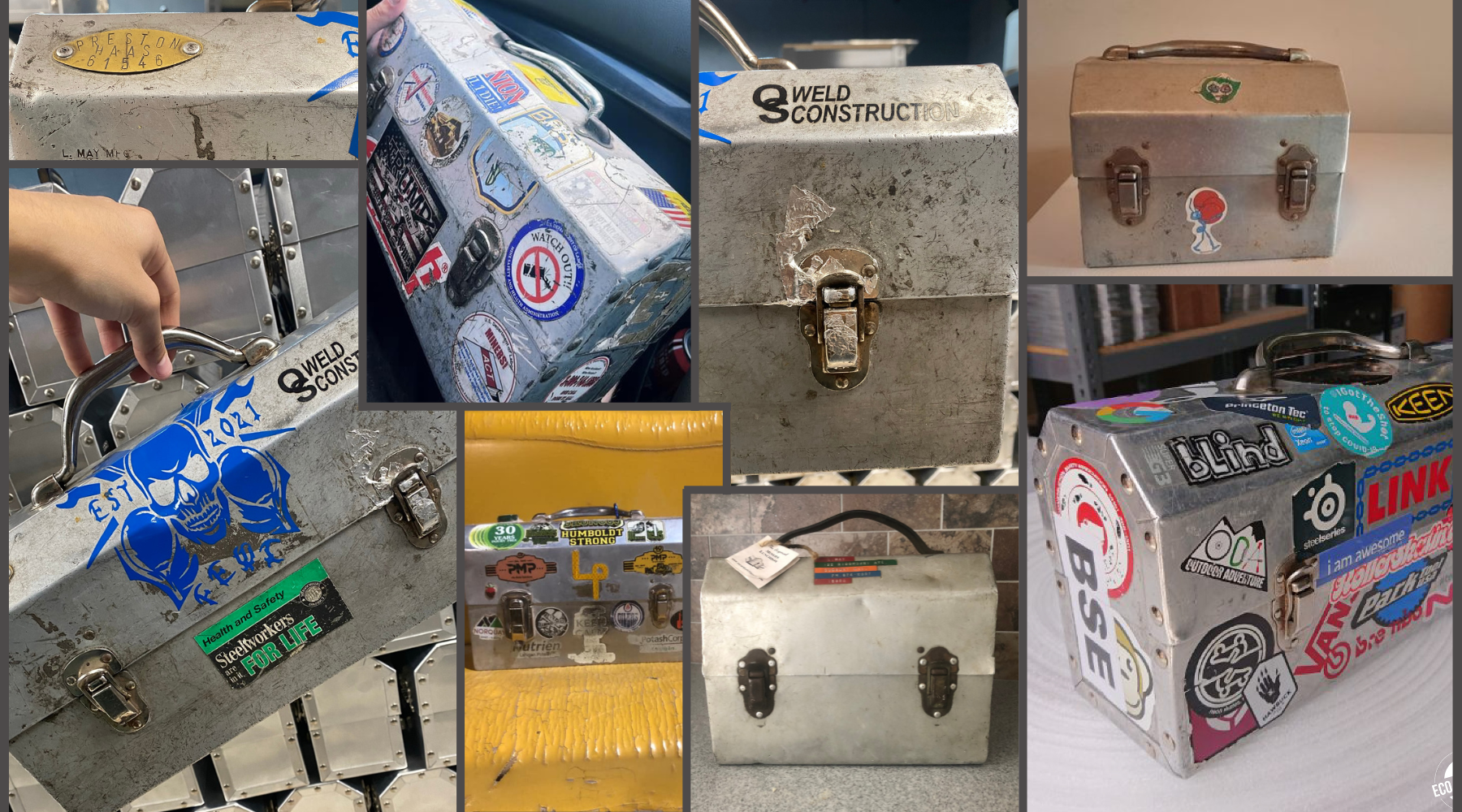 different sizes of L. May lunchbox ready to be repaired