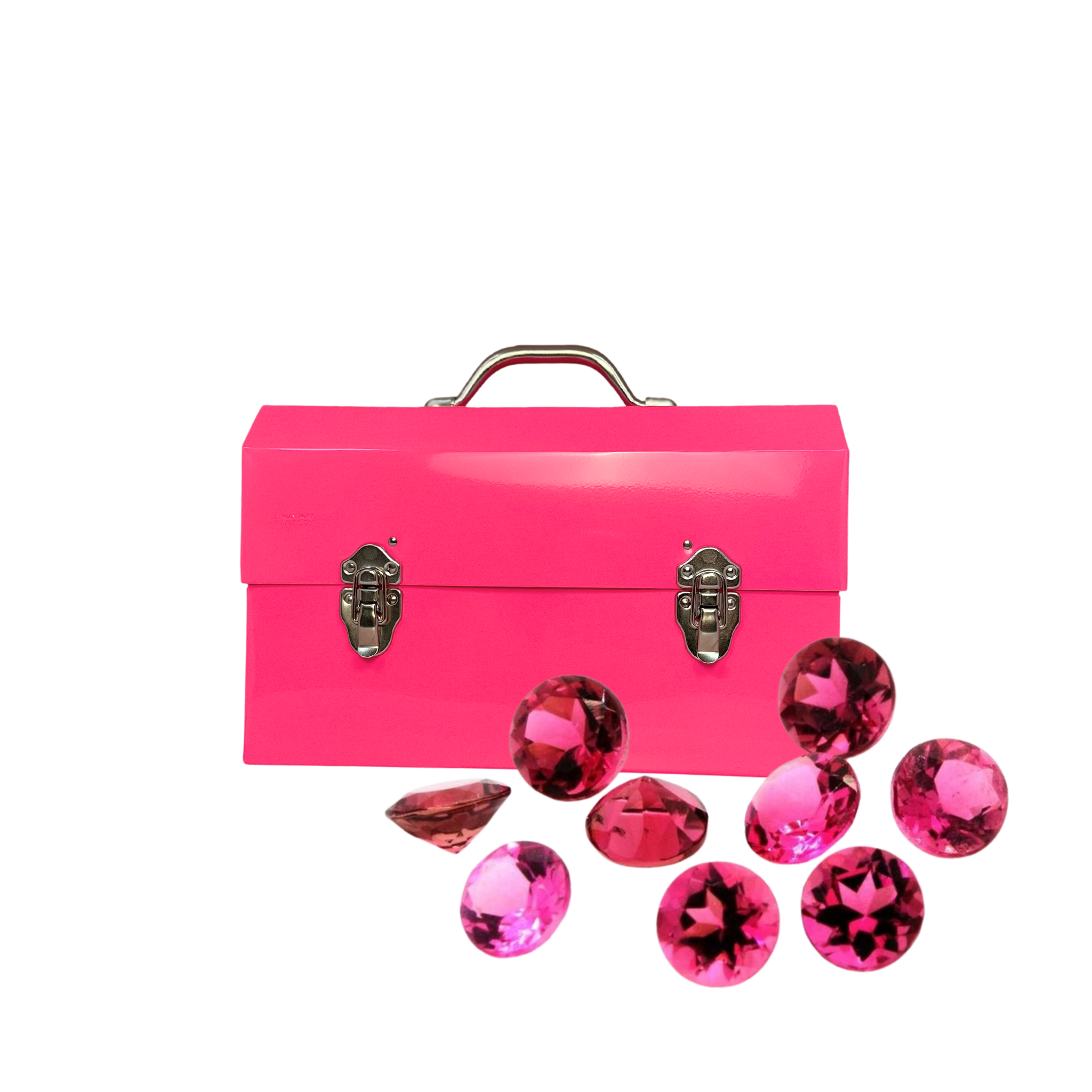 L. May aluminum lunchbox powder coated in pink for the gemstone pink tourmaline collection